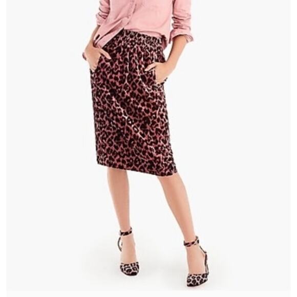 NWT J. Crew Rose Leopard Velvet Skirt Size Small - Picture 1 of 6